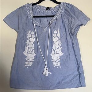 Talbots Light Blue Blouse with White Embroidery